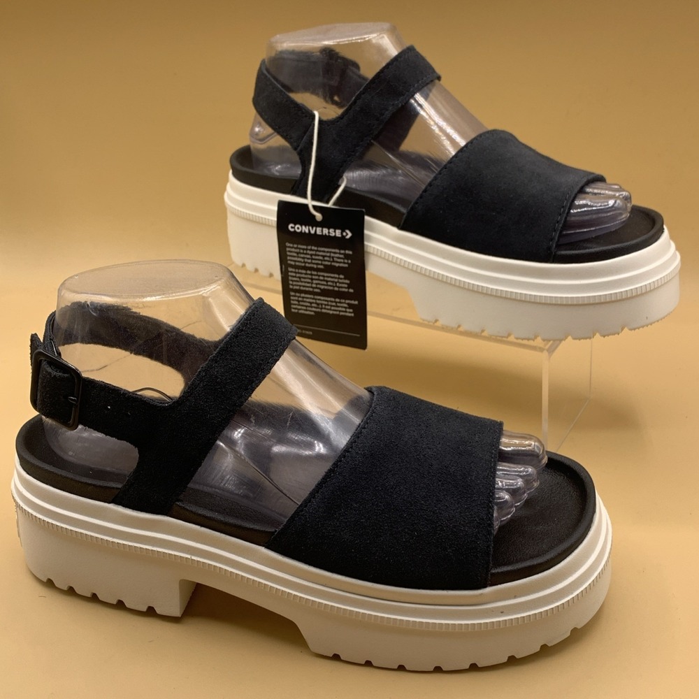Converse Chuck Taylor All Star Lugged Heel Sandals Black Strappy Casual - Size 7